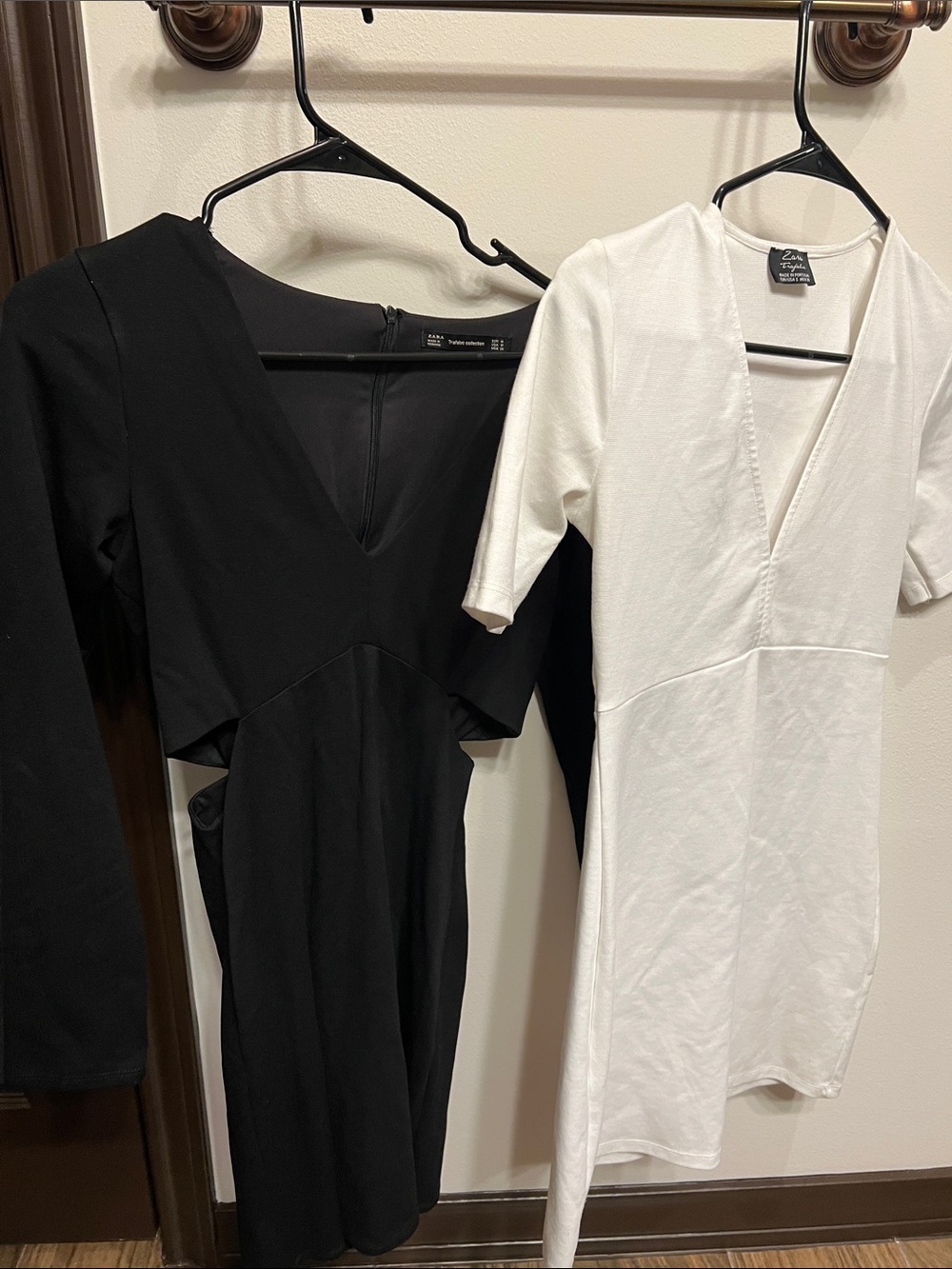 Lot of 2 Zara Dresses: Black Cutout and White V-Neck Dress